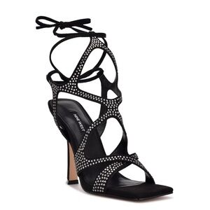 New Nine West Alanah Strappy Sparkle Sandals Black Size 8.5